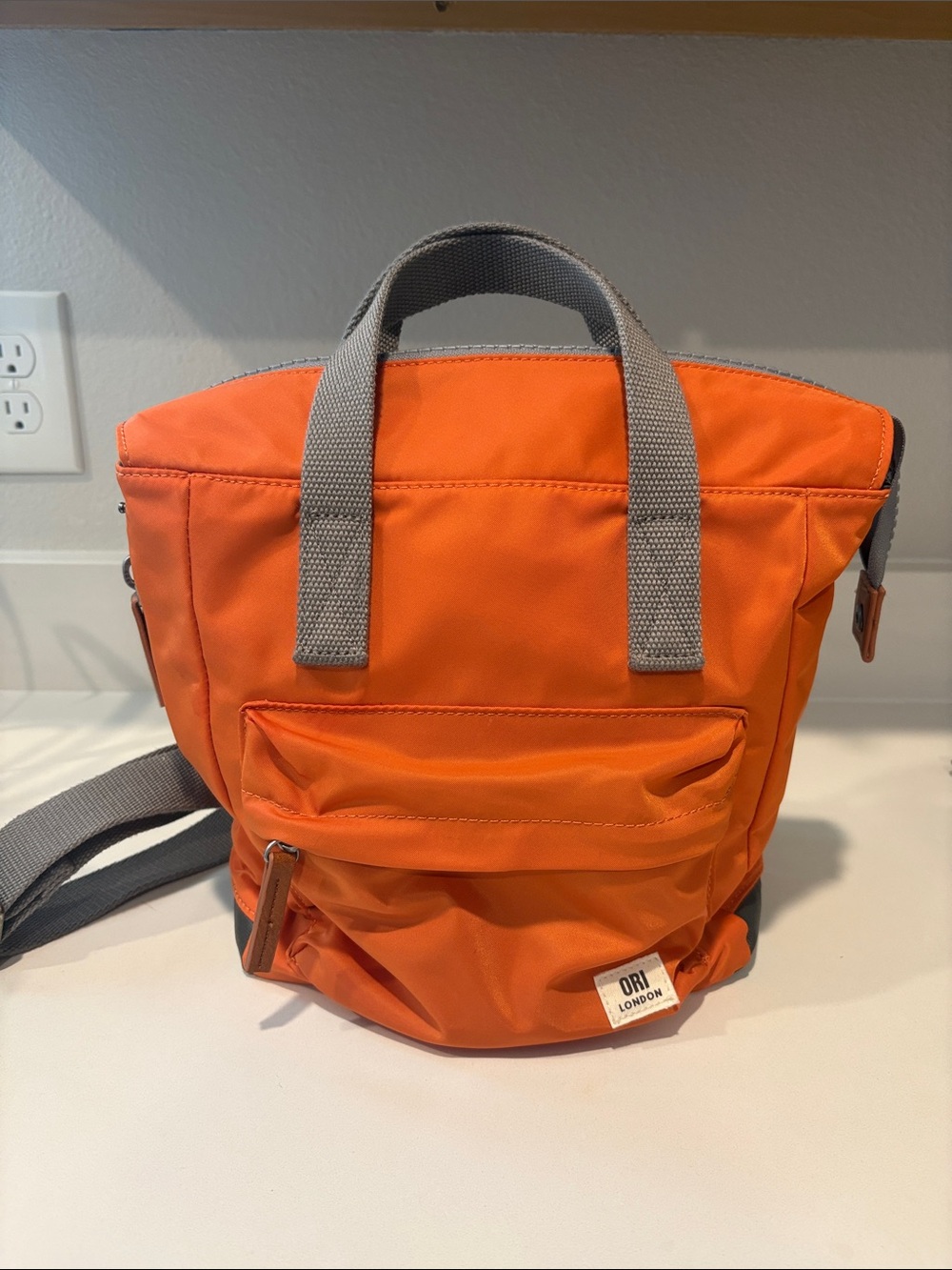 Orion London Bright Orange Canvas Backpack with Gray Straps